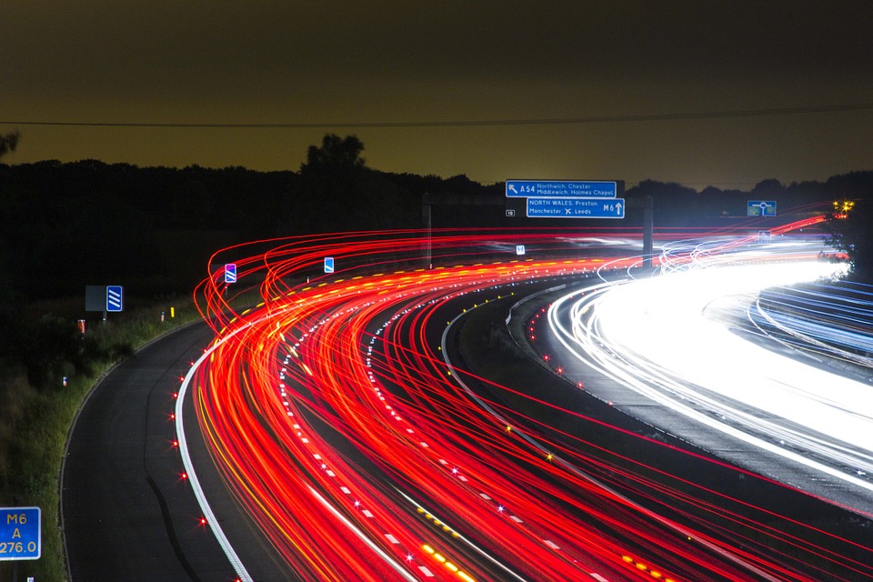 Traffic from https://pixabay.com/en/traffic-highway-lights-night-road-332857/, CC0 Public Domain