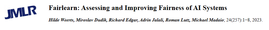 A screenshot from the JMLR website showing the new Fairlearn paper title with authors.