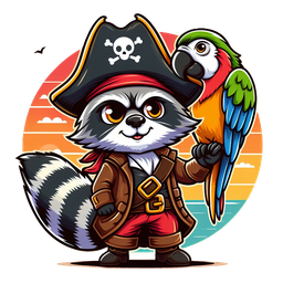 The PyRIT project mascot, a raccoon named Roakey, in pirate clothes with a parrot on her shoulder.