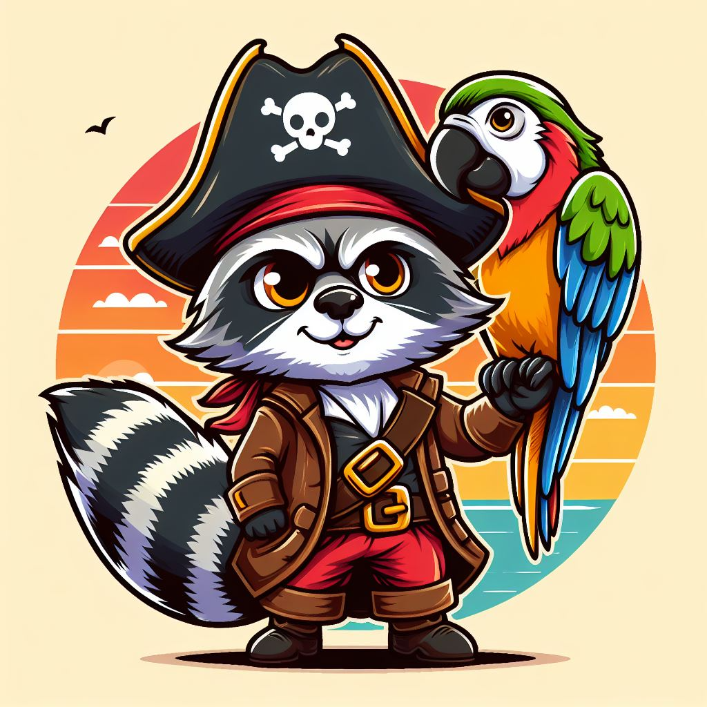 PyRIT toolkit - image of raccoon dressed up as a pirate with a parrot sitting on its shoulder - generated with Microsoft Designer